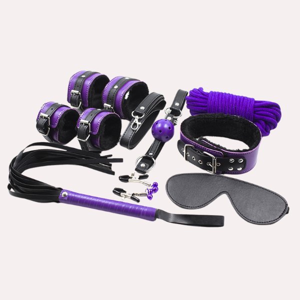 Kit de sadomasoquismo 8 piezas morado - Secretos.com