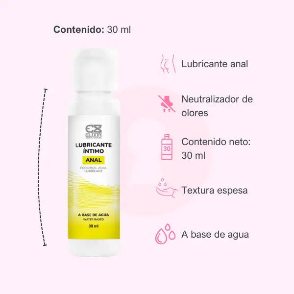 Lubricante anal elixir a base de agua 30 ml - Secretos.com