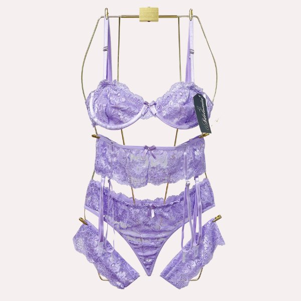 Set Liguero, Tanga y Brasier Lila Talla M - Secretos.com