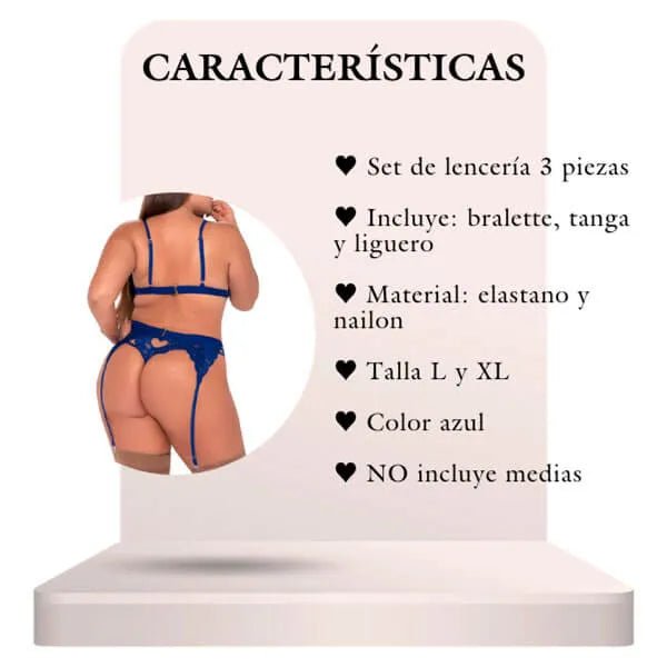 Set de lencería 3 piezas XL Azul - Secretos.com