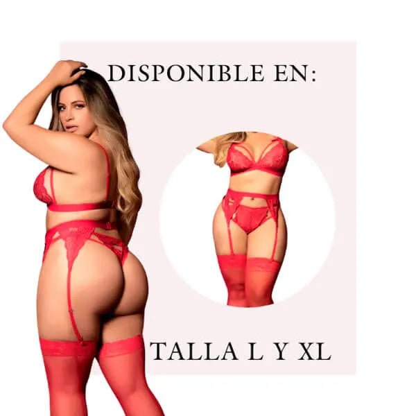 Set de lencería 3 piezas XL Rojo - Secretos.com