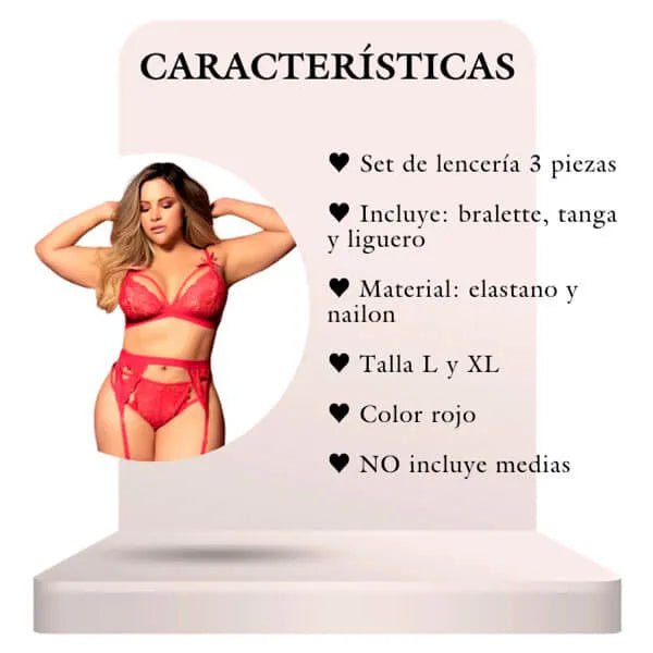 Set de lencería 3 piezas XL Rojo - Secretos.com