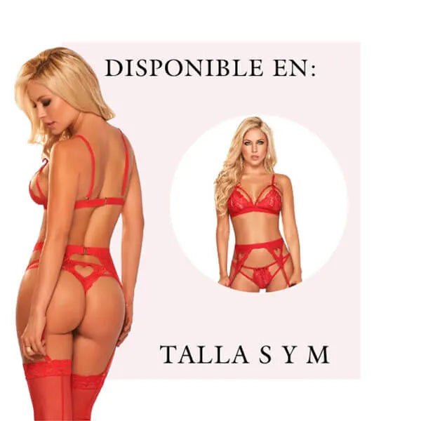 Set de lencería Bra, Tanga y Liguero Color Rojo - Secretos.com