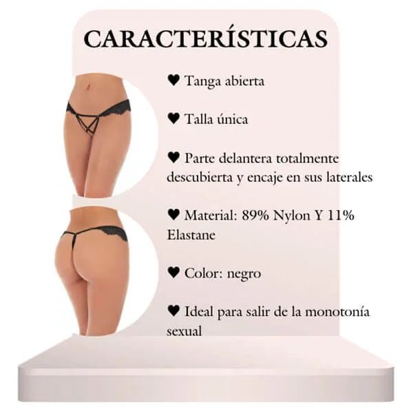 Tanga Abierta Negra Con Encaje - Secretos.com