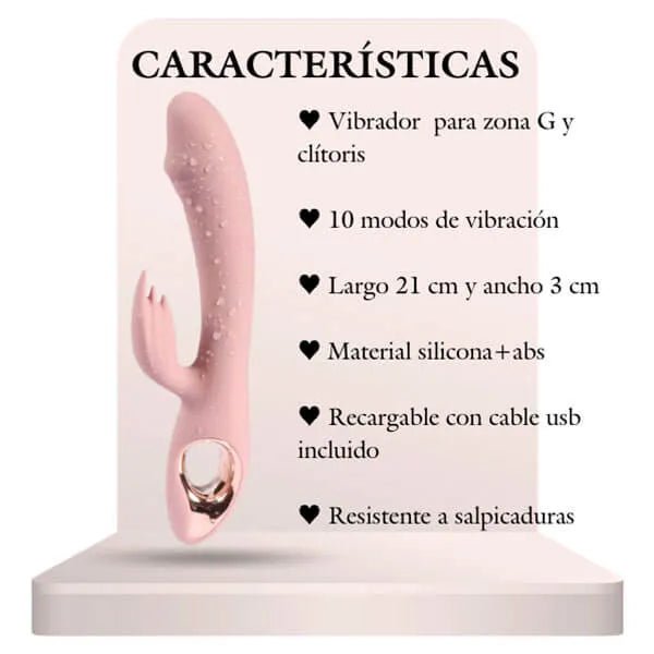 Vibrador Doble Estimulación Recargable Púa 21 cm - Secretos.com