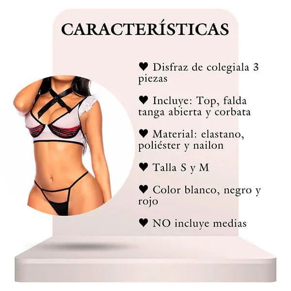 Disfraz de colegiala 3 piezas Talla S/M - Secretos.com